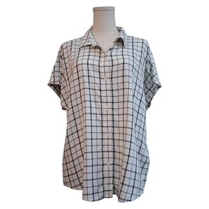 Calvin Klein Cream and Black Grid Button-Down Shirt Womens Size Large